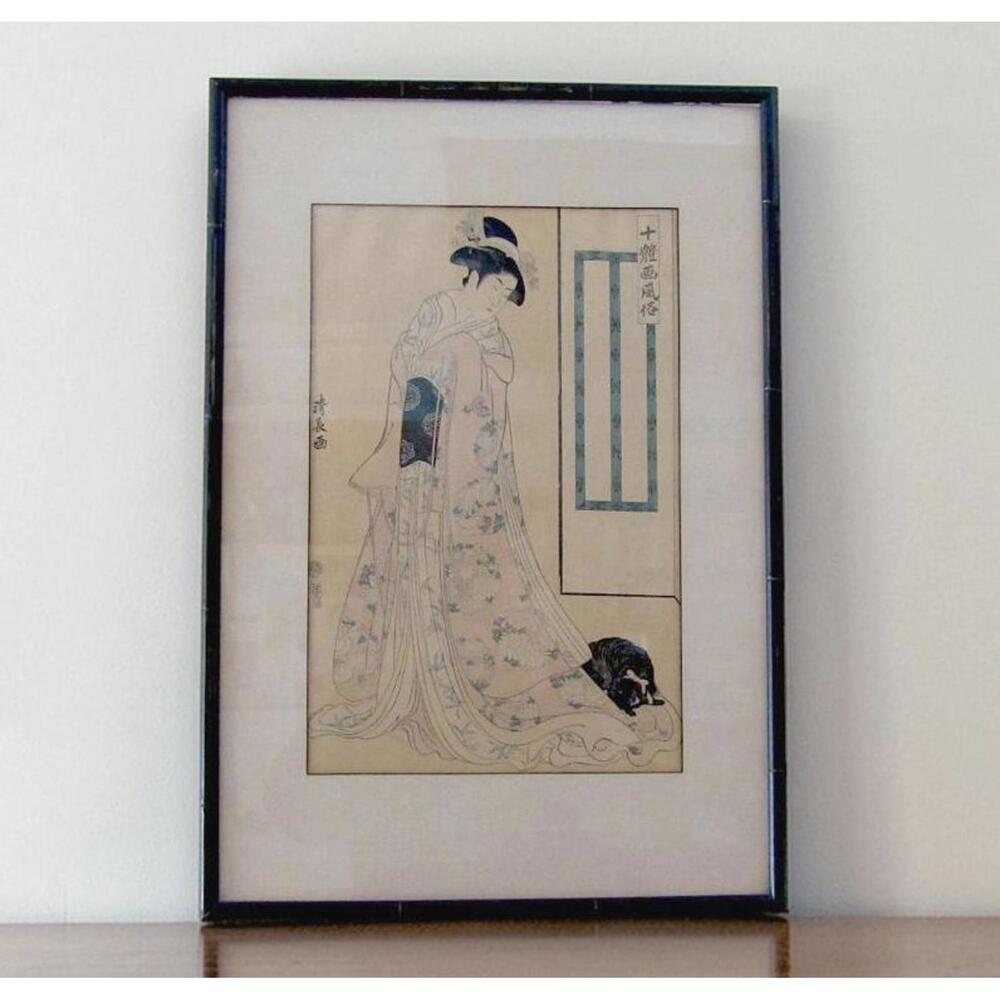 Antique Hashiguchi Goyo Woodblock Woman in a Long Undergarment 1920 Mica Emboss